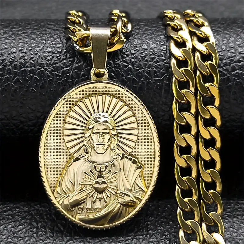 COLLAR SAGRADO CORAZÓN DE JESUS EN ORO LAMINADO 18K